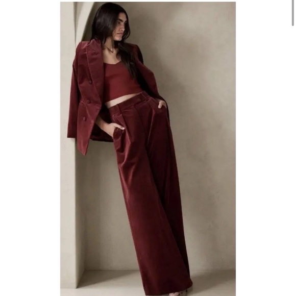 Banana Republic Veluro Velvet Wide Leg Trousers Red Size 4 - Regular 31” Inseam - Picture 1 of 7